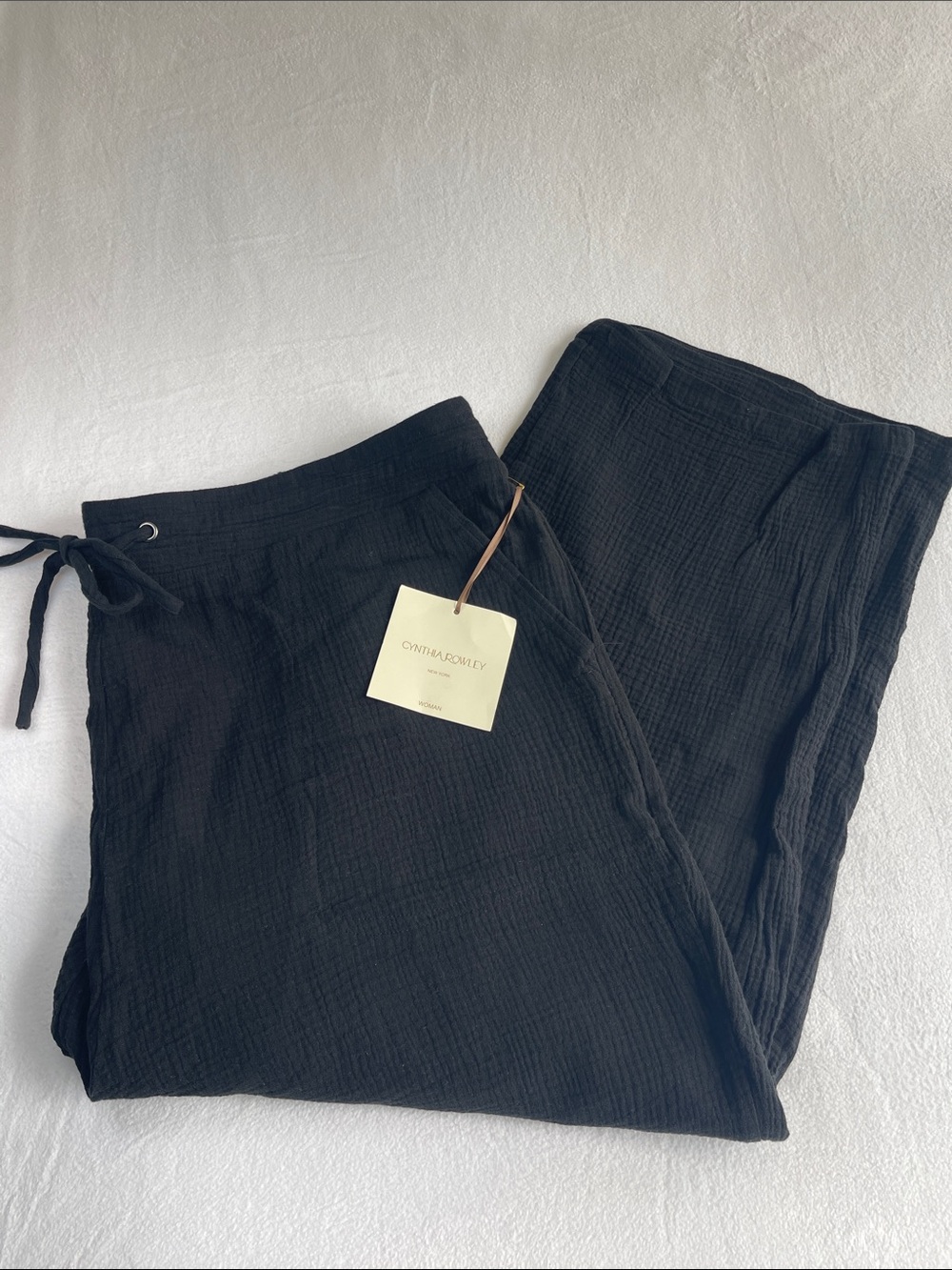 Cynthia Rowley Black Cotton Gauze Drawstring Pants NWT Size 3X